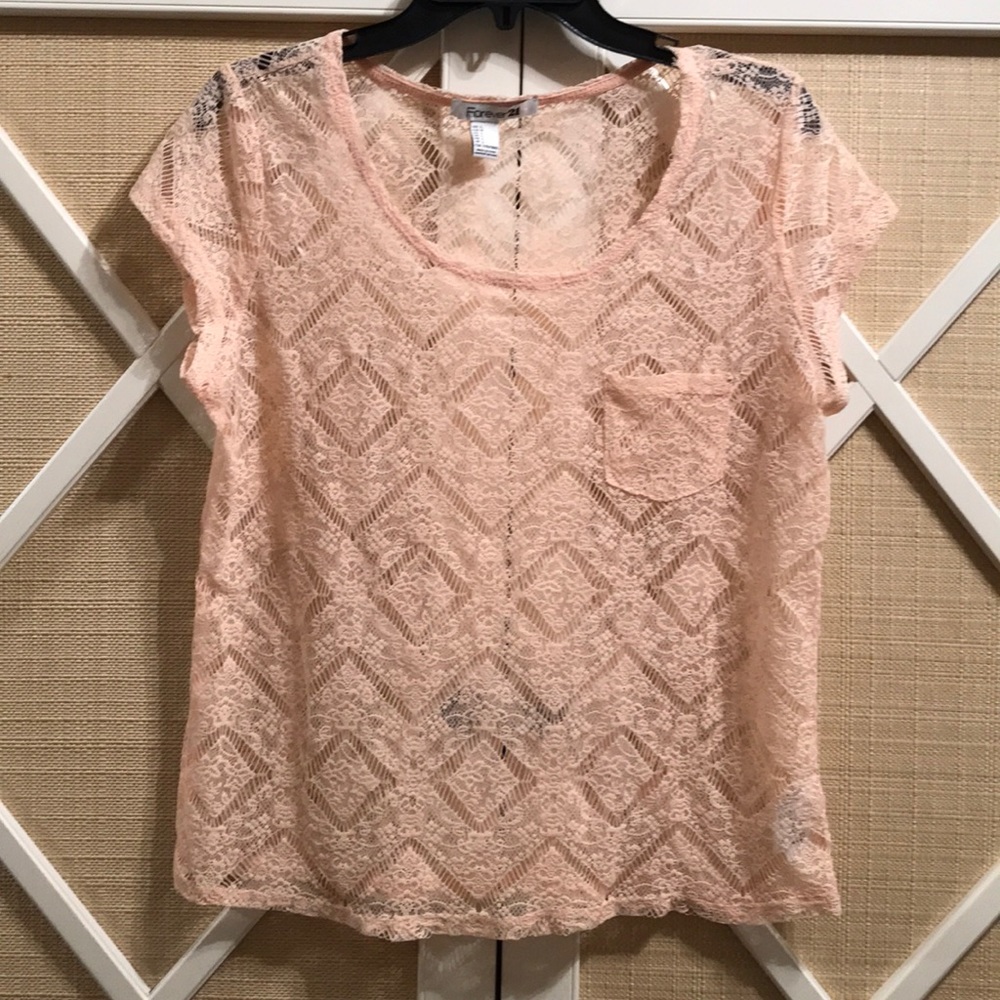 Forever 21 blush pink lace short sleeve top